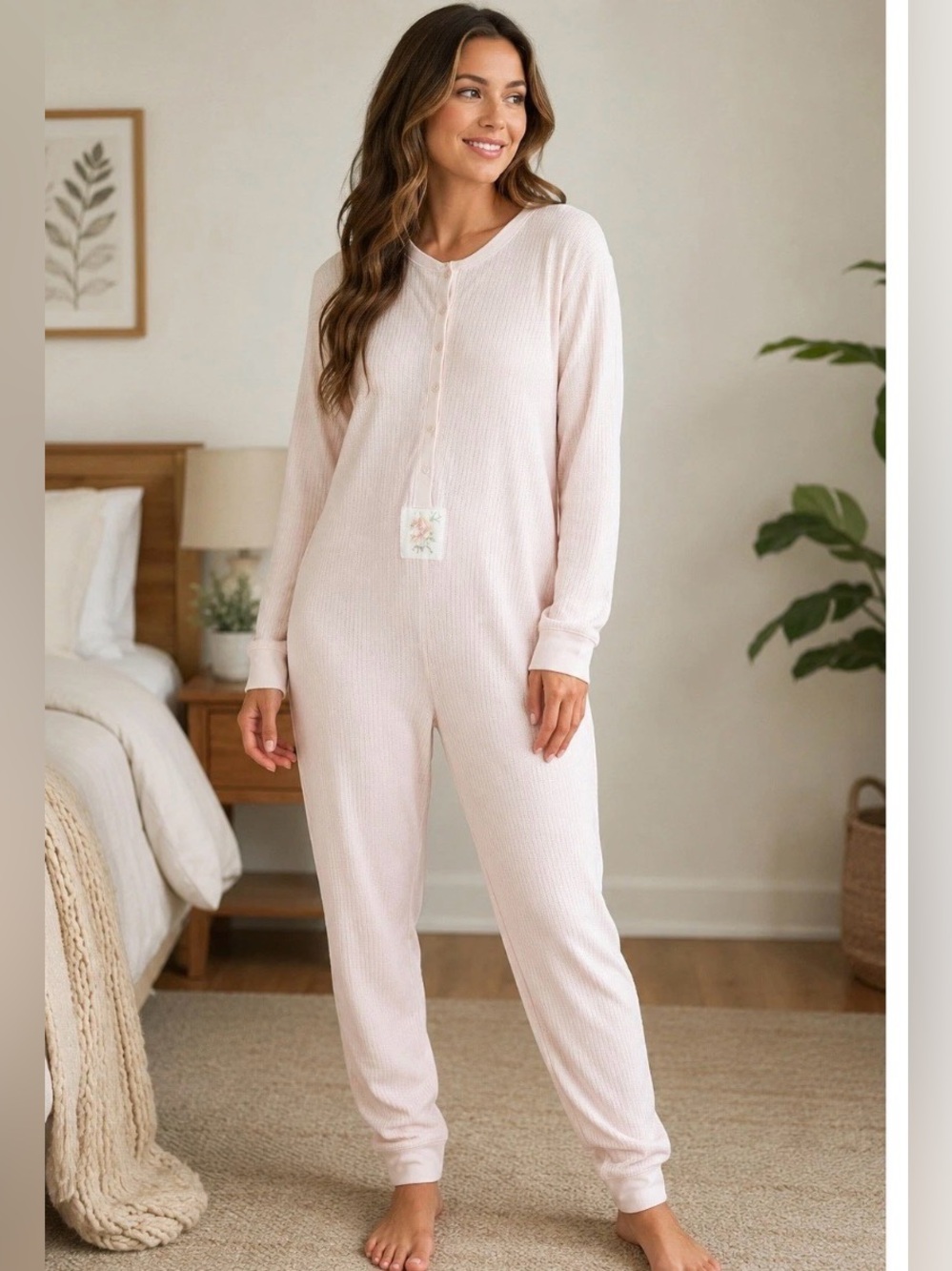 Vintage 1990s Victoria's Secret Light Pink Pointelle Thermal Union Pajamas. EUC!